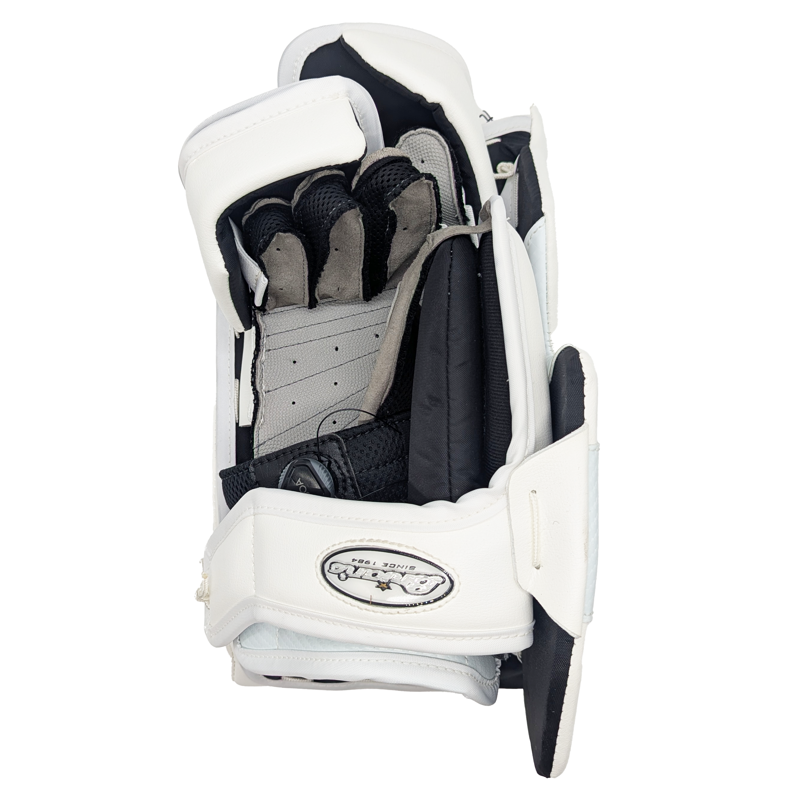Bloqueur de gardien de but personnalisé de Brian - AHL Pro Stock (blanc/noir/argent)